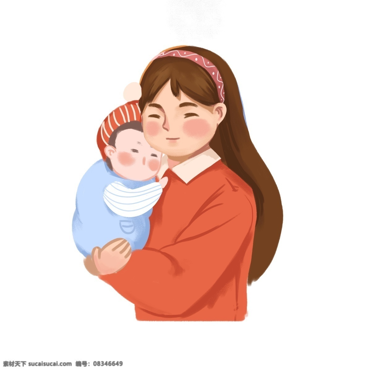 抱 孩子 母亲 母爱 手绘 卡通 元素 婴儿 可爱