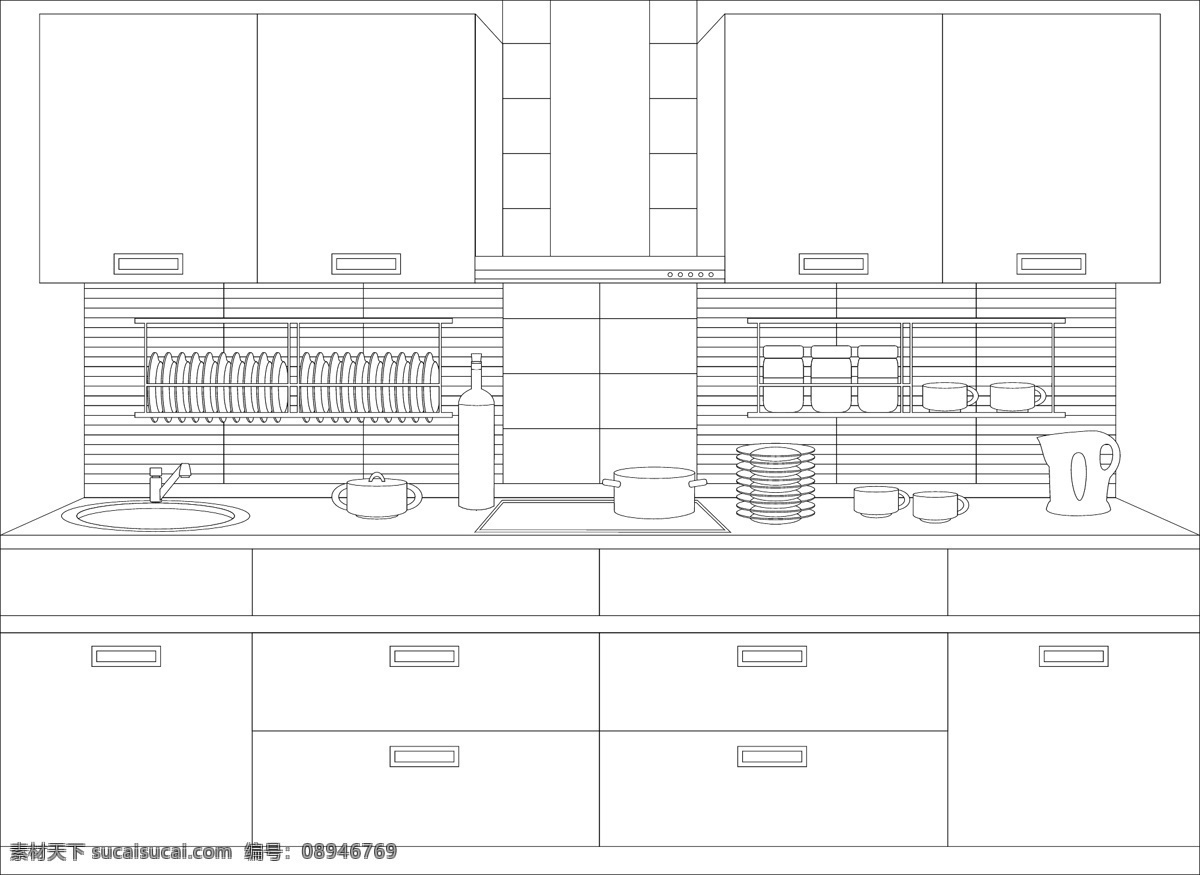 草图 厨房 橱柜 建筑家居 室内设计 图纸 室内 设计图 矢量 模板下载 家居装饰素材