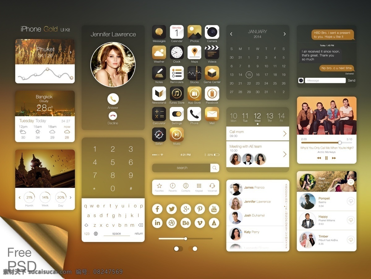 ios7 土豪 金 风格 ui 界面 界面设计 app界面 手机界面 扁平化界面 psd素材 个人网站 ui主题包 软件界面 ui设计 白色
