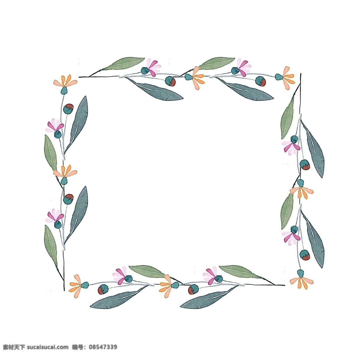 水彩 植物 花边 框 插画 水彩唯美花框 小清新花环 花边花卉边框 唯美花边边框 小框