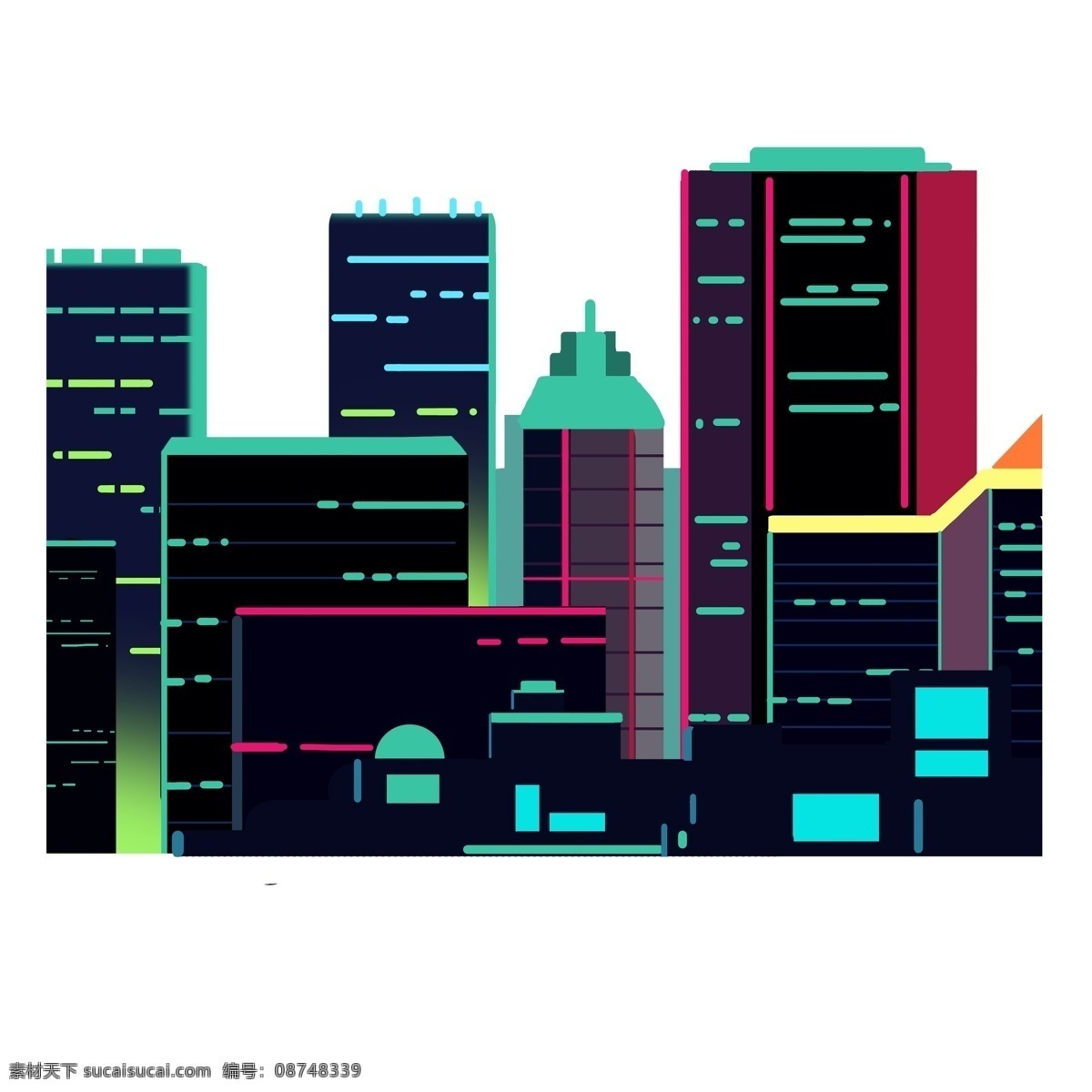 黑色 创意 城市 夜景 元素 风光 窗户 几何 三角形 电商 活动 卡通插画 立体 灯光