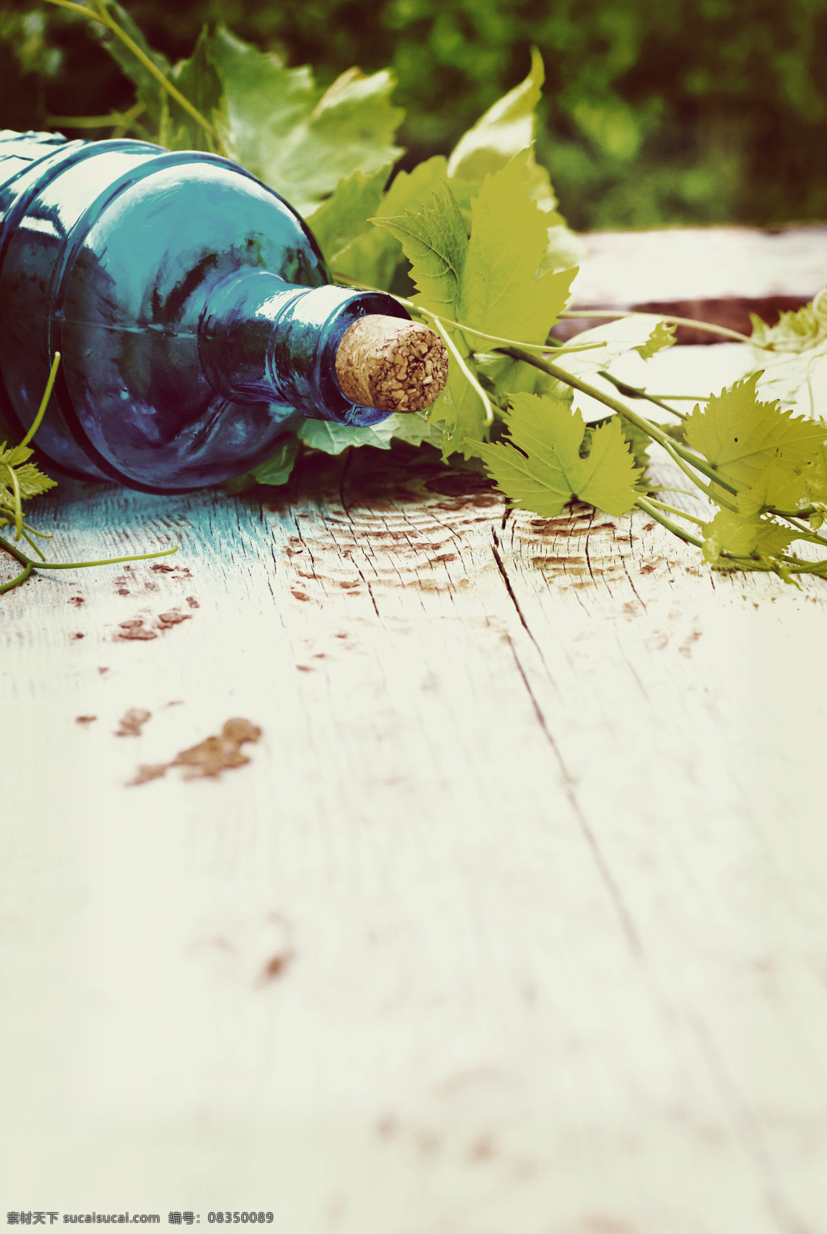 玻璃 酒瓶 木板 背景 葡萄酒 木板背景 木纹背景 葡萄叶 葡萄藤 酒水饮料 餐饮美食 白色