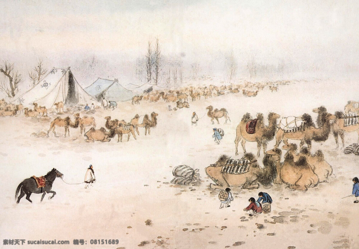 风雪 里 骆驼 队 关山月 现代 国画 水墨 书画 名家 大师 山水 队伍 文化艺术 绘画书法 设计图库 视觉艺术