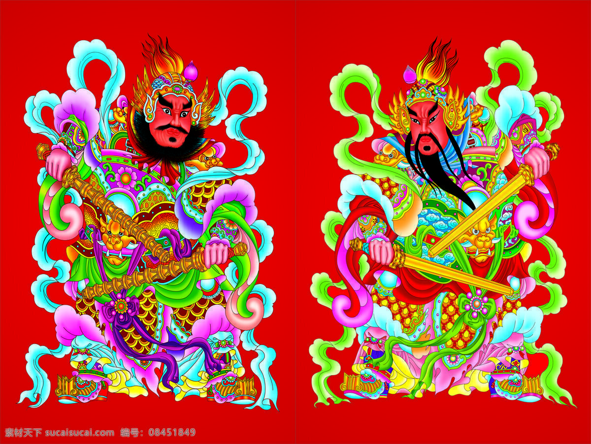 门神免费下载 财神 财神到 门神 钟馗 秦叔宝 日月降魔 双锤 双马 张飞关公 文化艺术