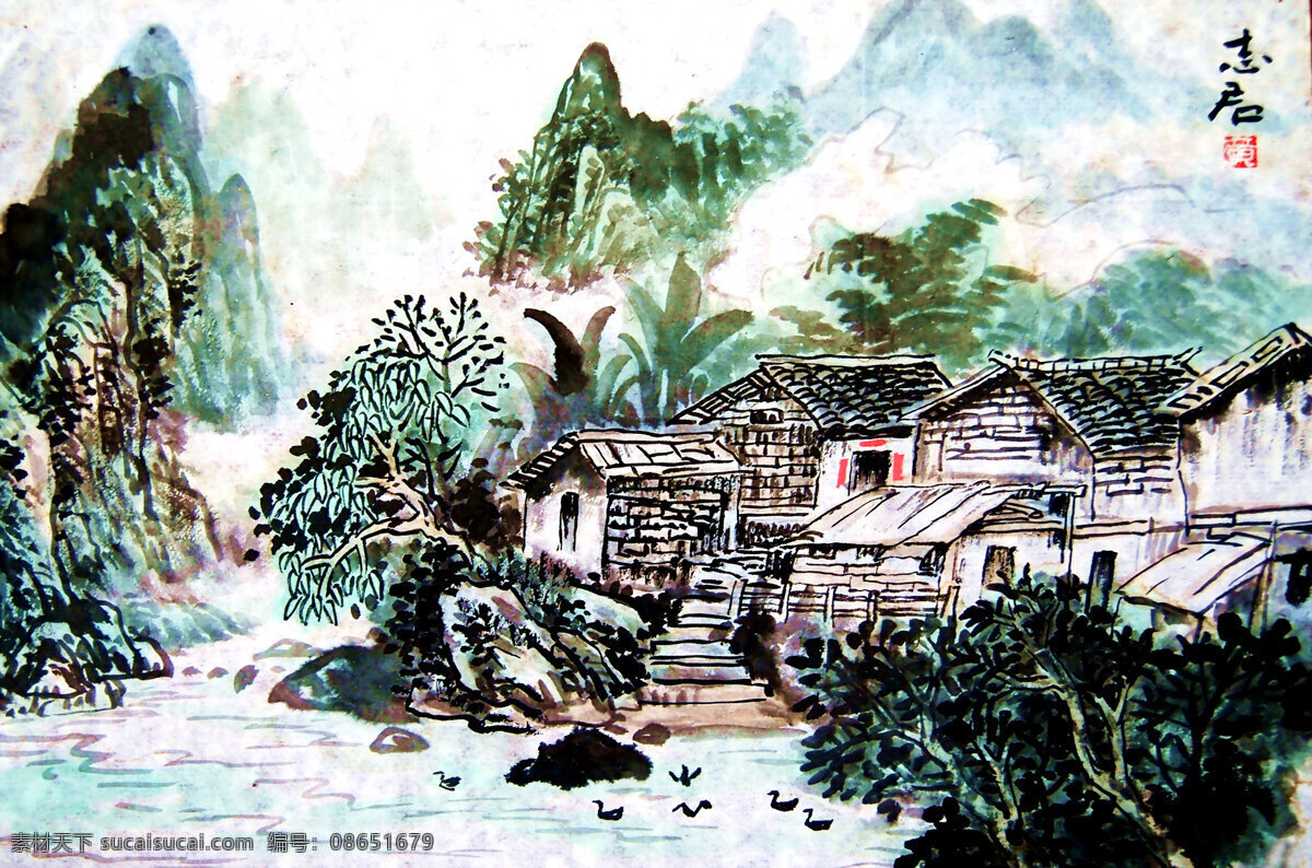 房屋 工笔画 国画 国画艺术 国画作品欣赏 画 绘画书法 农家 江畔 之春 设计素材 模板下载 江畔之春 水墨画 山水 春山 溪涧 江流 山村 瓦房 鸭子 树木 树林 云雾 书法 印章 文化艺术 装饰素材 雕刻 图案