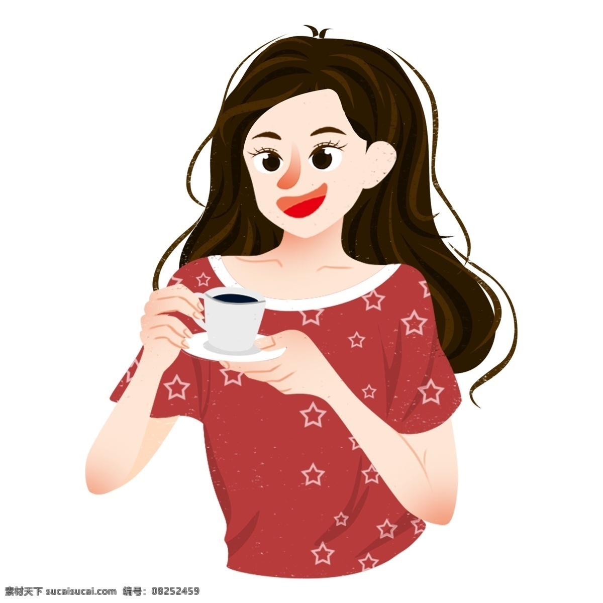 喝 饮料 女孩 人物 元素 手绘 可爱 安静 png元素 免抠元素 透明元素