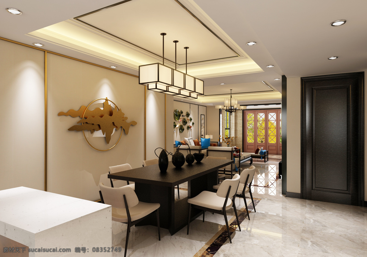 新中式式 浅色调 新中式 餐厅的空间