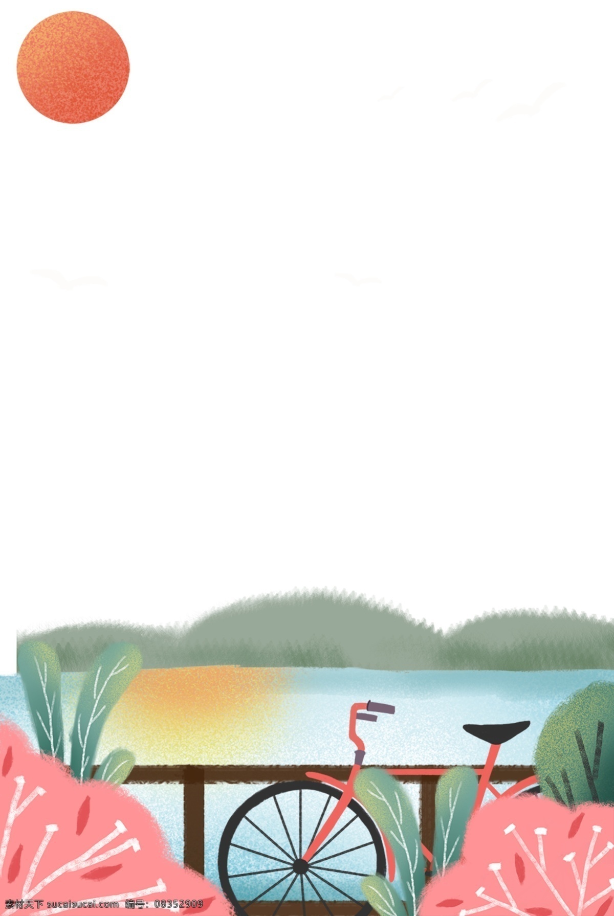 卡通 夏日 景色 创意 边框 背景 手绘 精美 插画 海报插画 广告插画 小清新 简约风 装饰图案 夏日景色