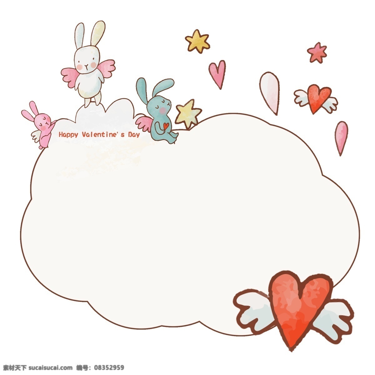 浪漫 情人节 创意 边框 边框纹理 创意边框 动物边框 可爱兔子 心 节日 浪漫情人节 庆祝 美观