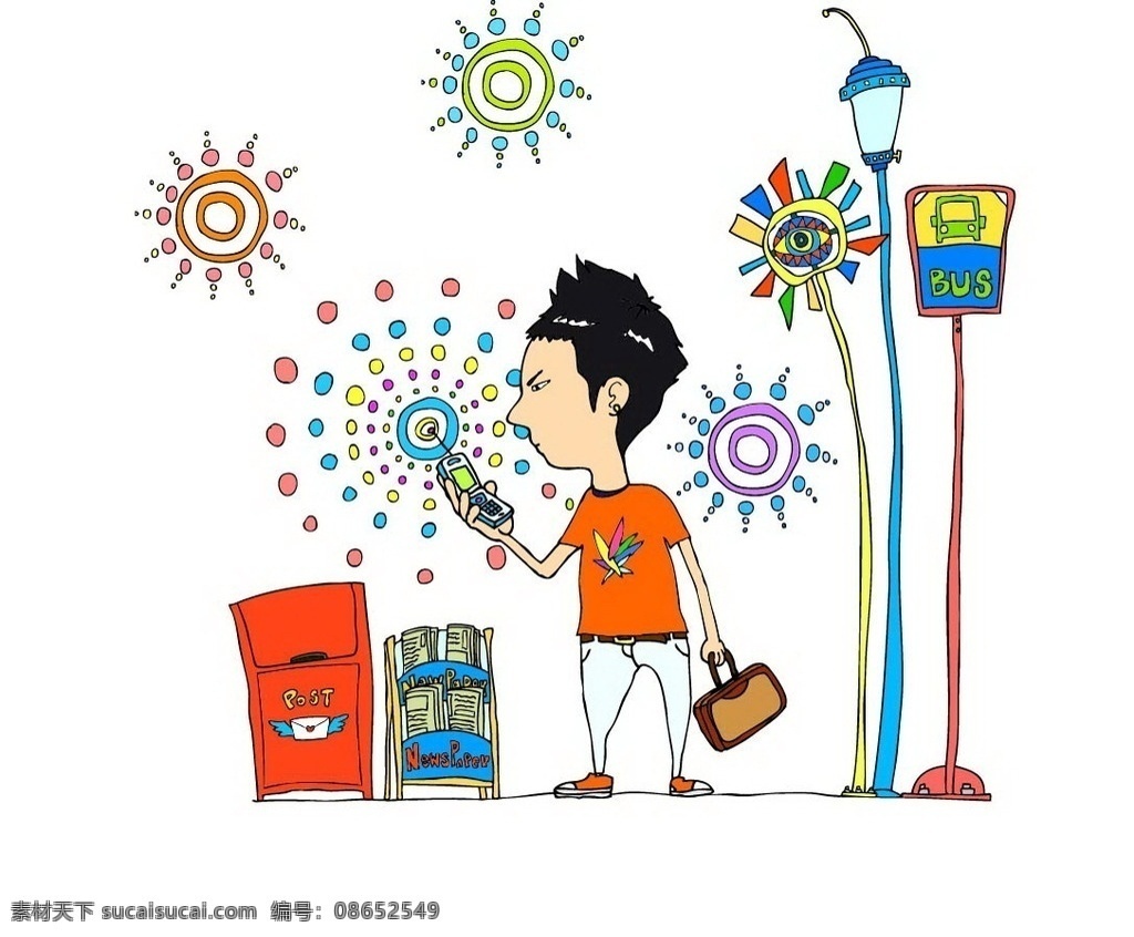 潮流 卡通 人物 公交 站 公交站 非主流 矢量 动漫动画 动漫人物