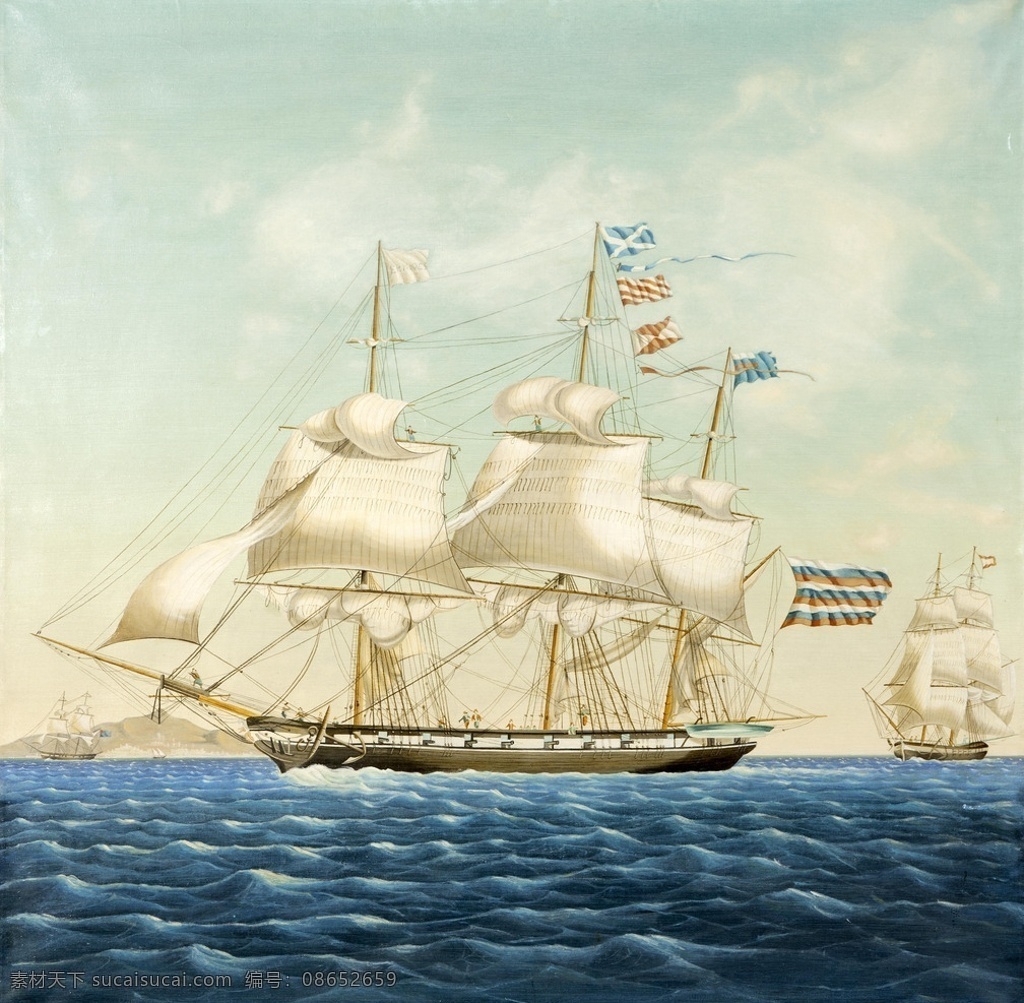 航海时代 希腊画家 所绘 大海 晴天 帆船 行驶 19世纪油画 油画 文化艺术 绘画书法