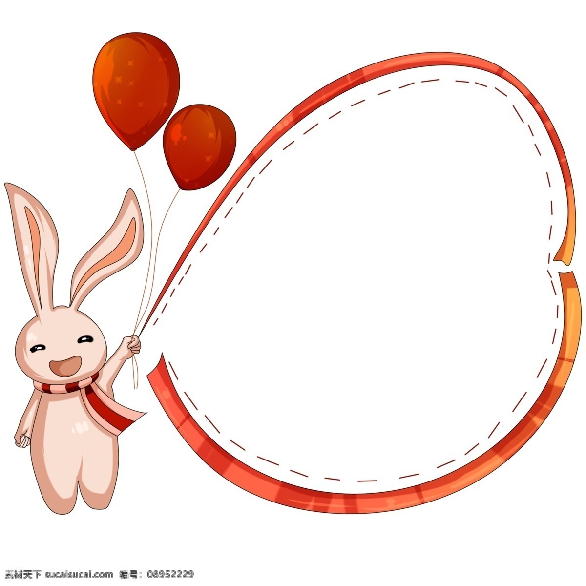 手绘 心形 可爱 边框 心形的边框 卡通插画 手绘插画 可爱边框 红色的气球 飘扬的气球 可爱的兔子