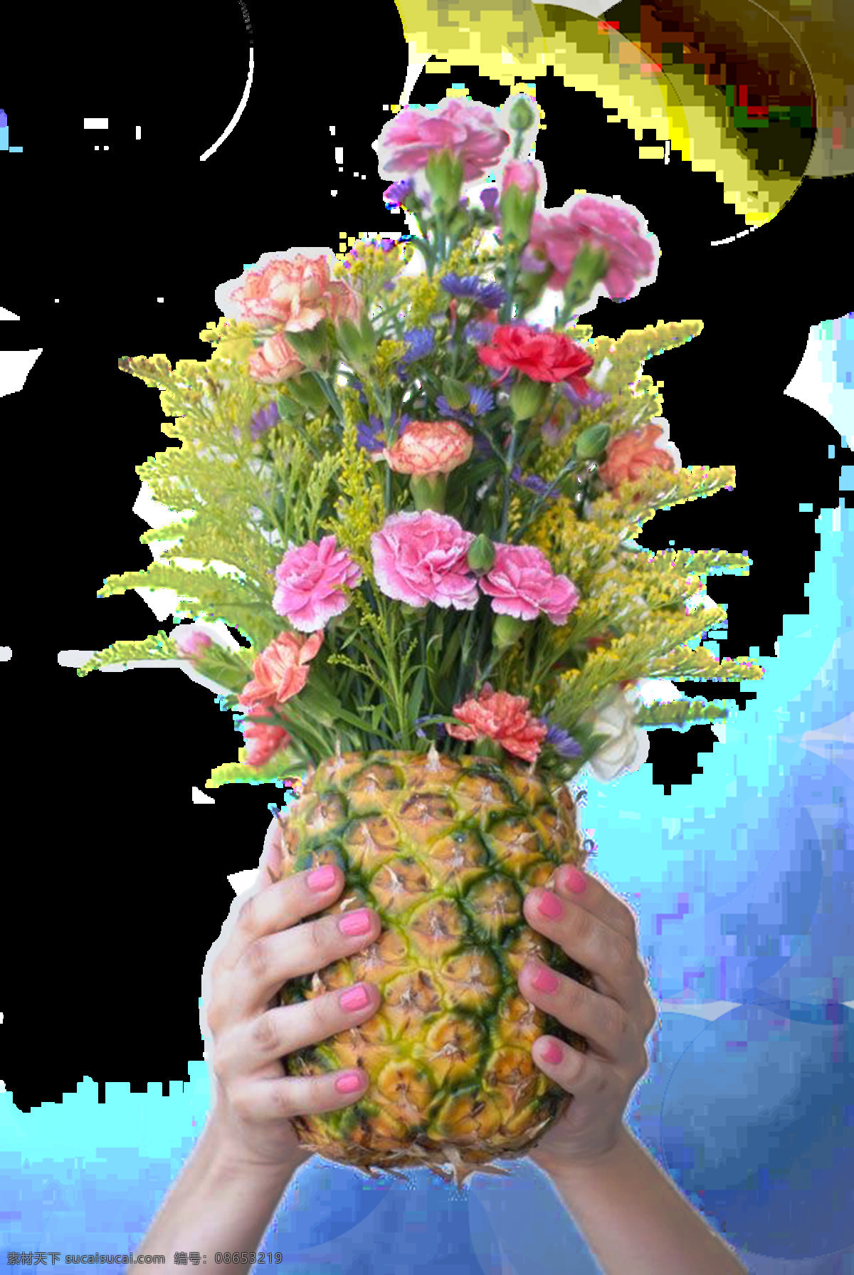 温馨 粉色 康乃馨 花朵 花束 实物 元素 菠萝 花瓣 花材素材 捧花