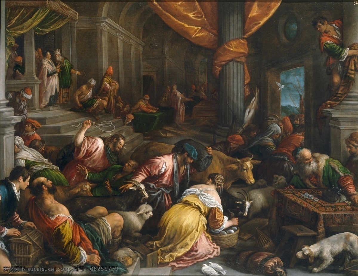 大师 画家 古典 画 建筑 景物 装饰画 油画 ca templo del mercaderes los de expulsion francesco bassano 人物 高清 西方 国外 现代 家居装饰素材
