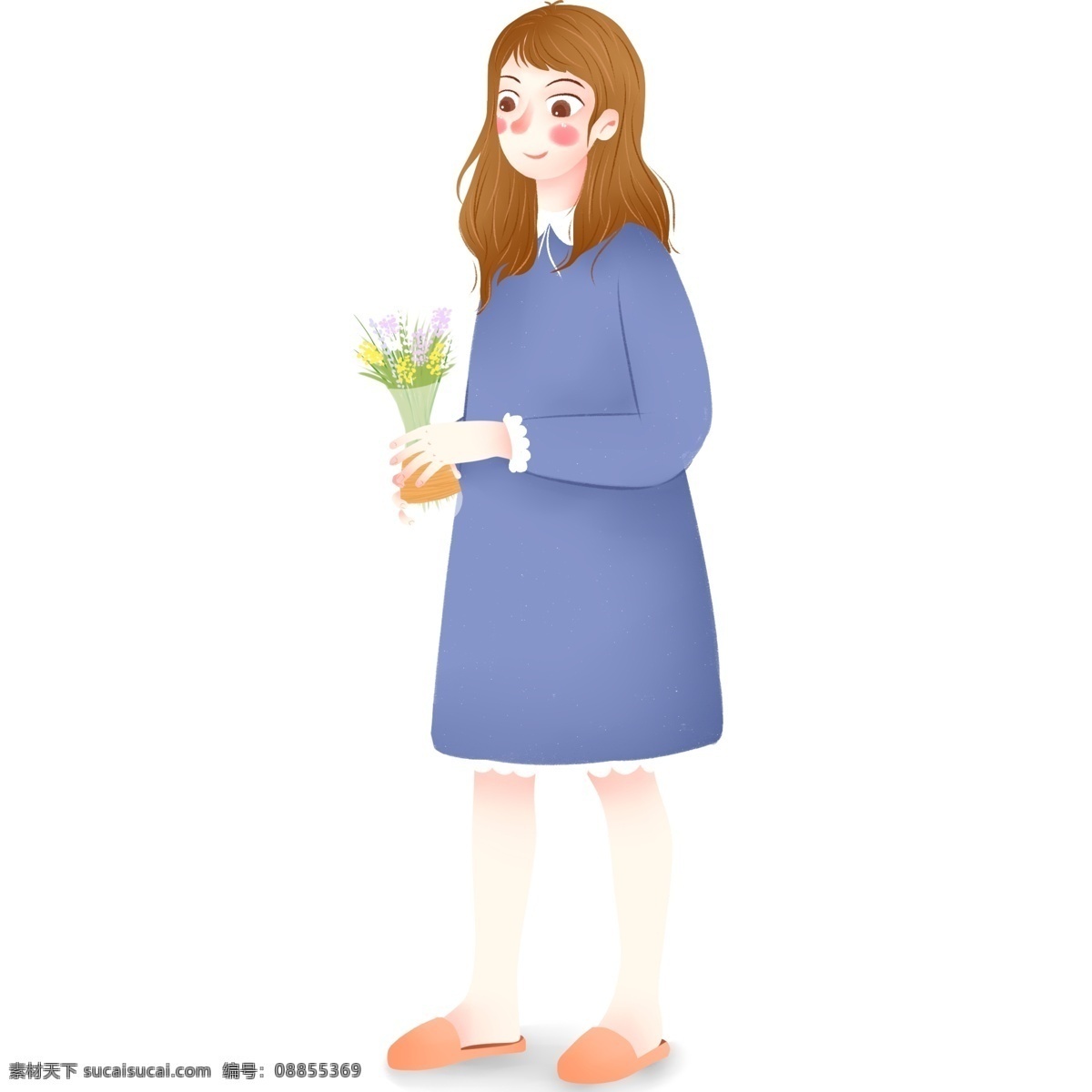 小 清新 束 花 女孩 小清新 卡通 插画 人物 女人 少女