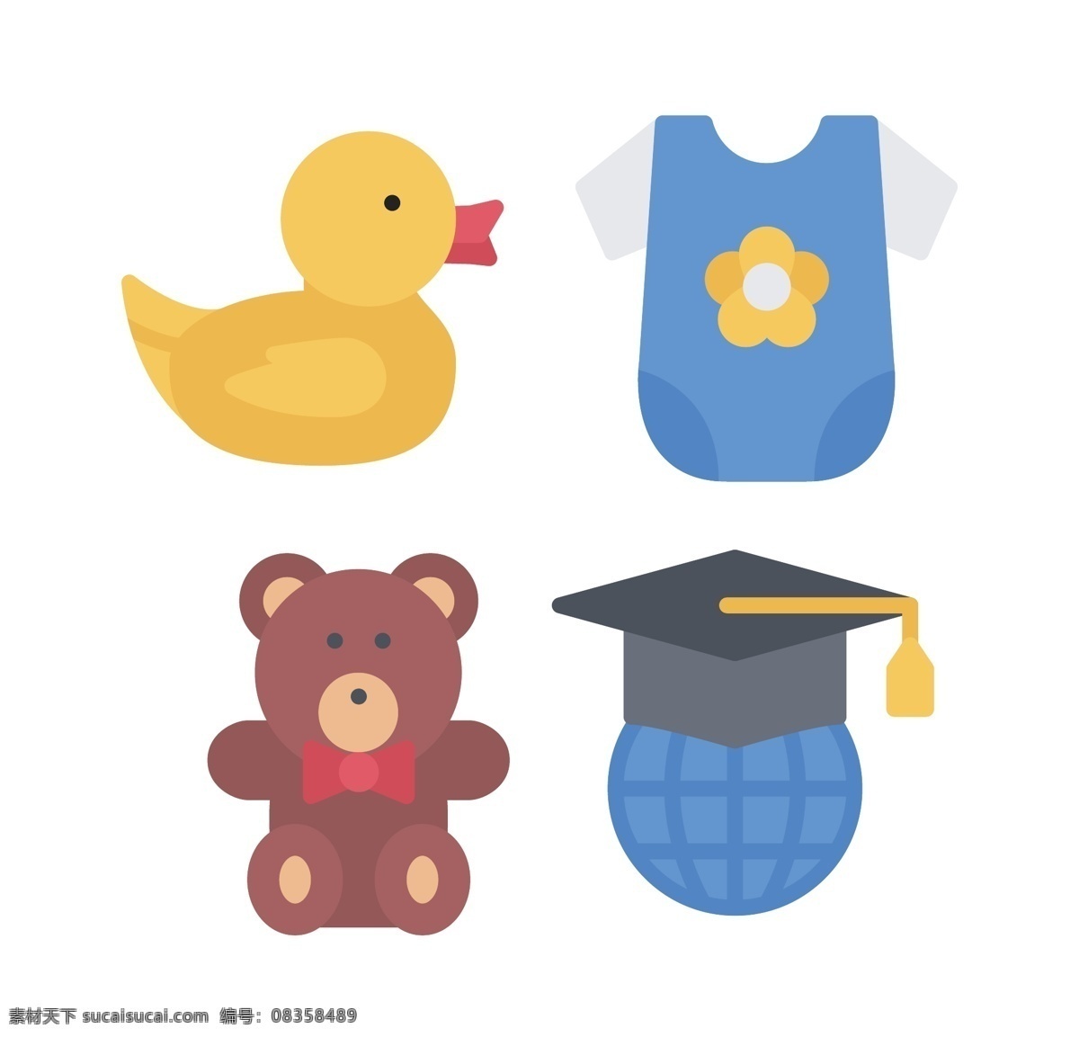 幼儿园 icon 图标素材 卡通图案 鸭子 玩具熊 商务卡通图案 矢量图 图案素材 扁平化矢量 图案