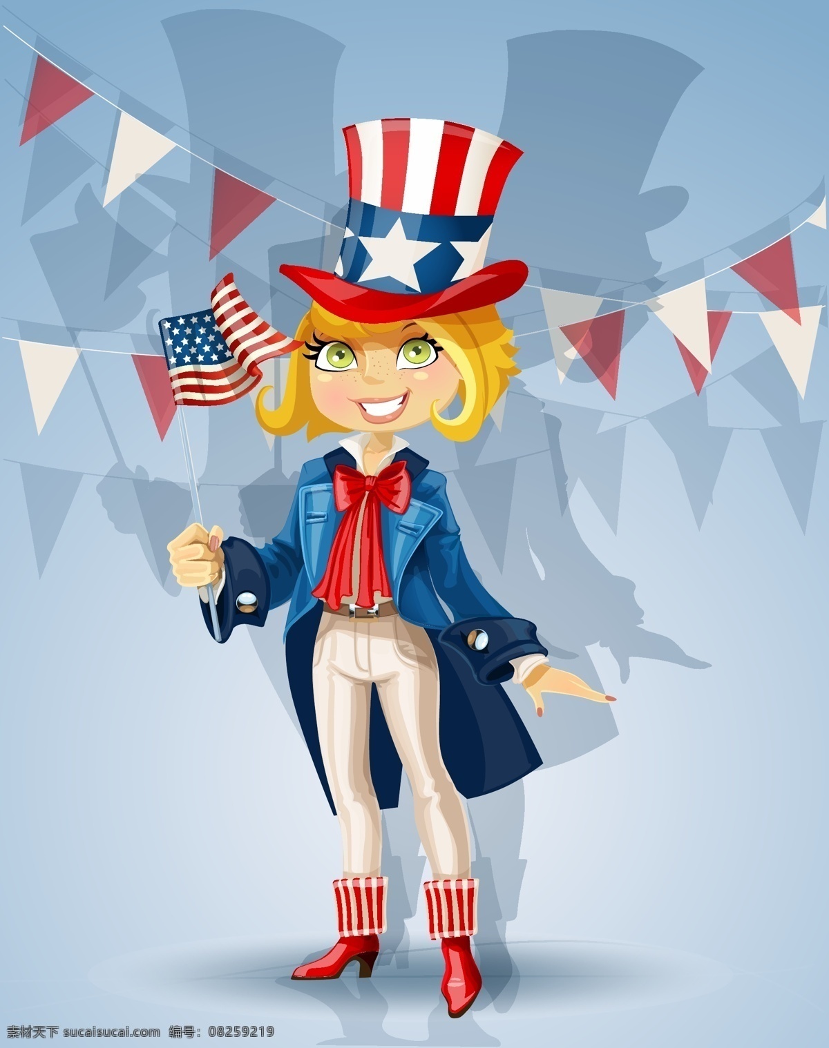 美国独立日 美国 独立日 庆祝 usa 国庆 女性 卡通美女 国旗 线条 美国国旗 星星 庆祝海报 国庆节 节日素材 矢量 节日庆祝 文化艺术