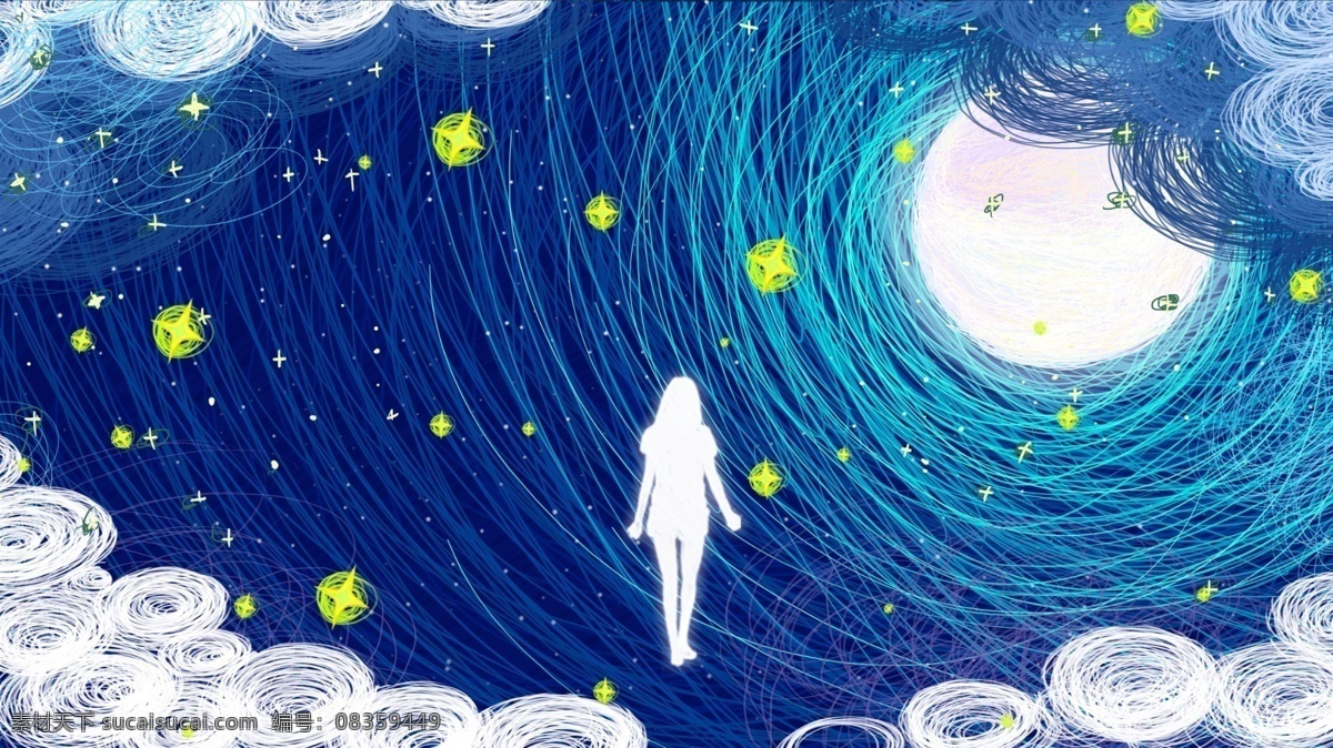 唯美 线圈 治愈 系 星星 天鹅 奇妙 星空 插画 壁纸 电商 手机配图 治愈系 海报 奇妙星空