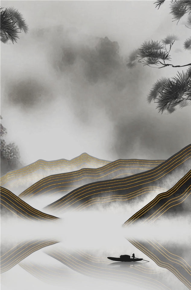 中国 风 山水 中国风 水墨风 新中式 山水背景 中国风背景 分层