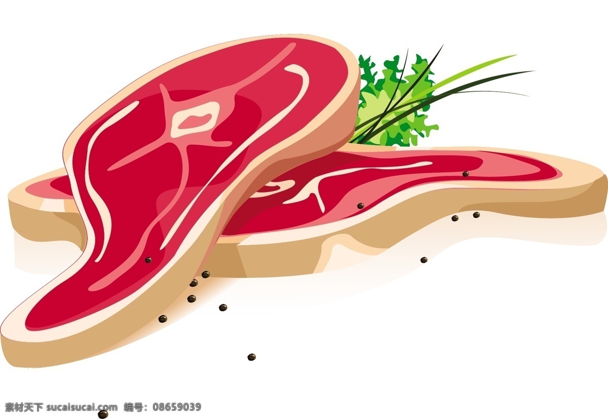 矢量 新鲜 肉类 火腿肠 牛排 牛肉 排骨 食物 矢量素材 五花肉 营养 猪肉 猪排 鸡腿肉 矢量图 其他矢量图