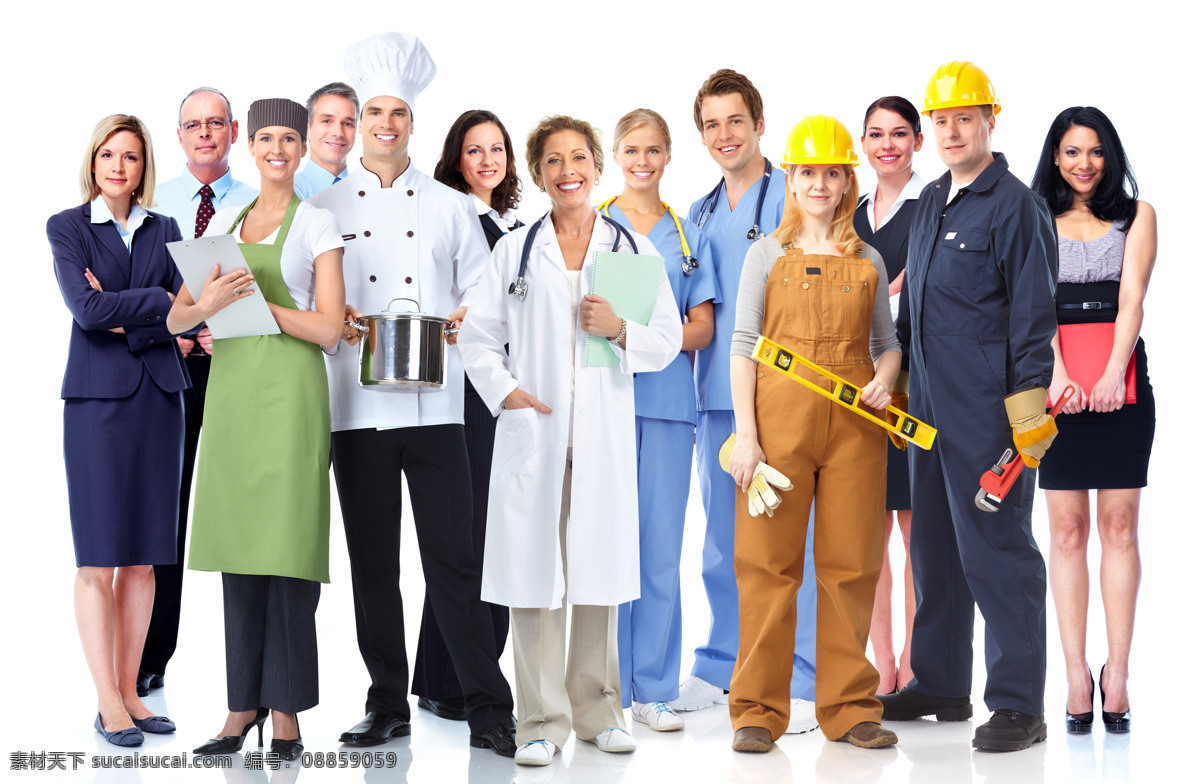 站 一起 职业 人士 站在一起 职业人士 医生 厨师 工程师 白领 人物 外国人 商务人士 人物图片