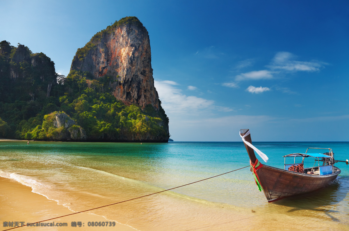 热带 海滩 白云 船 大海 海边 蓝天 沙滩 热带海滩 自然风景 自然景观 psd源文件