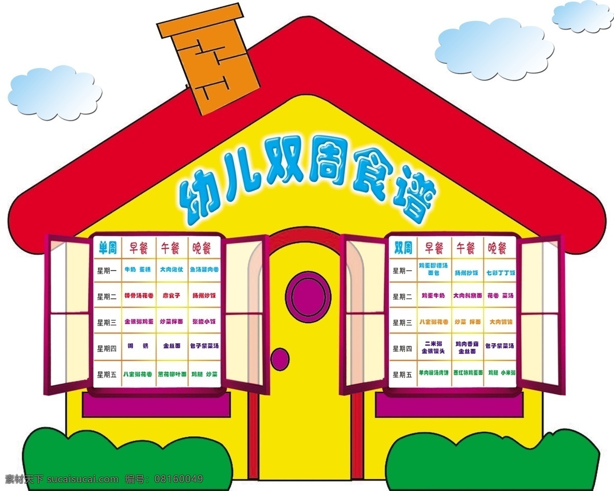 幼儿园食谱 幼儿园 食谱 早餐 午餐卡通 异形 室外广告设计