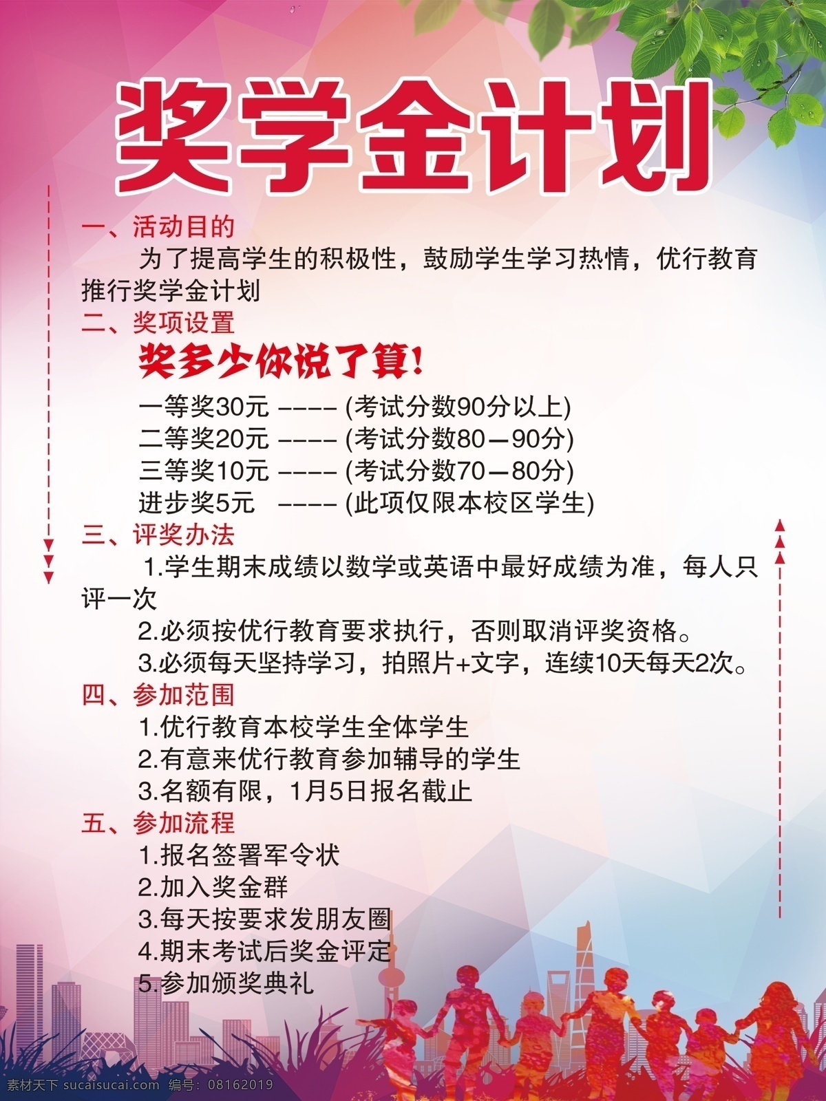 奖学金计划 辅导 学校 海报 参加流程