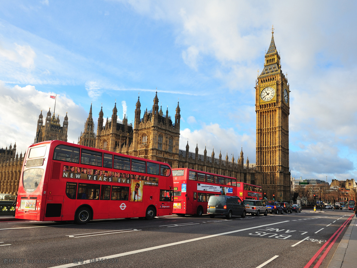 伦敦 大本钟 大巴车 街道 汽车 英国 城市 建筑 城市风光 环境家居