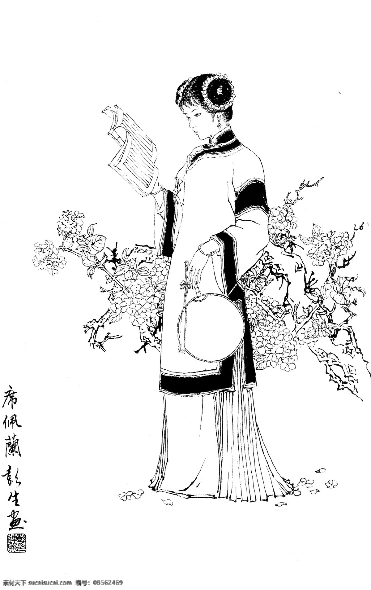 古代仕女 白描 线描 传统 绘画 文化艺术 绘画书法
