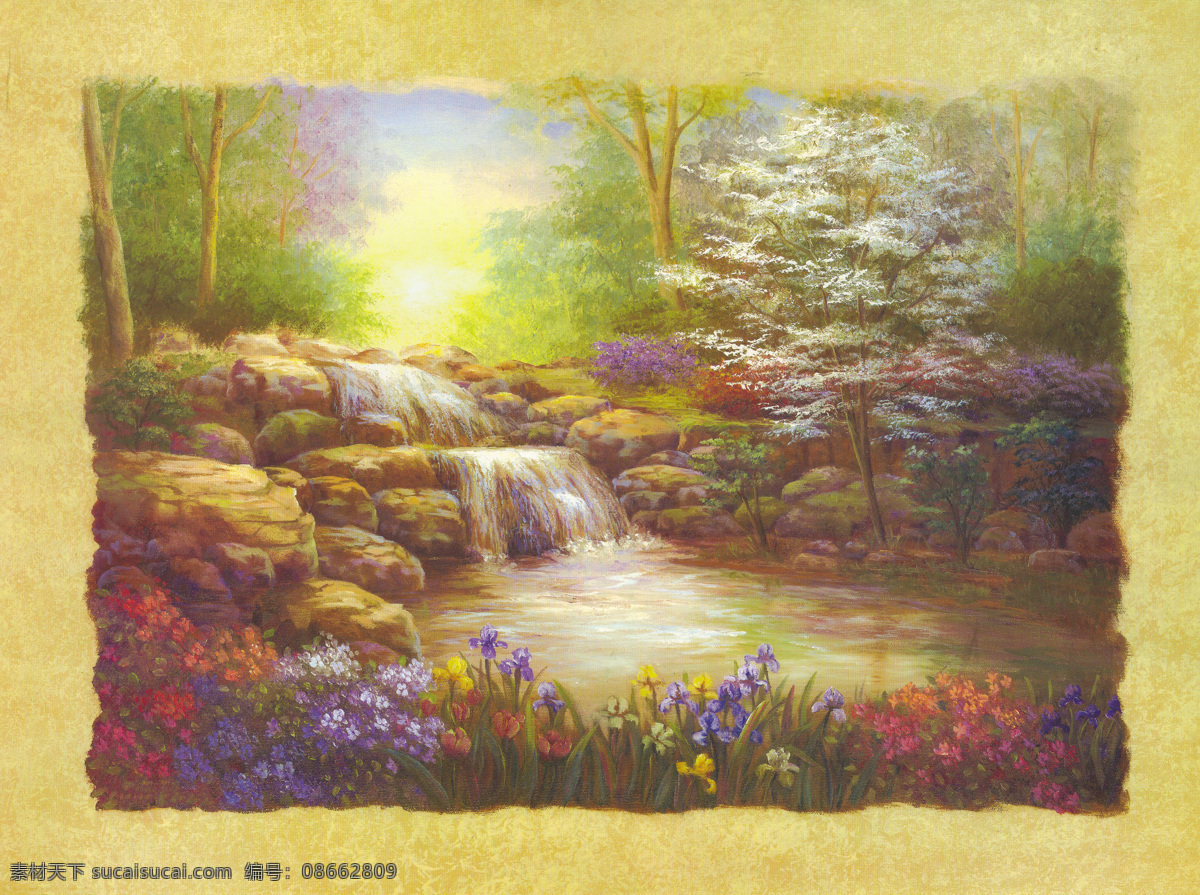 油画 树木 小溪 名画 艺术 绘画 文化艺术 艺术品 世界名画 书画文字