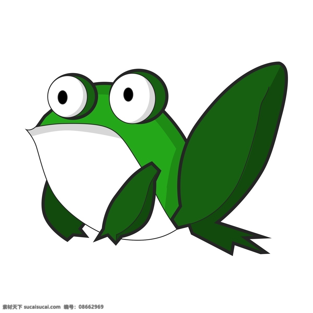 半 侧身 只 青蛙 商用 元素 动物 绿色 蹲着 白肚皮 绘画