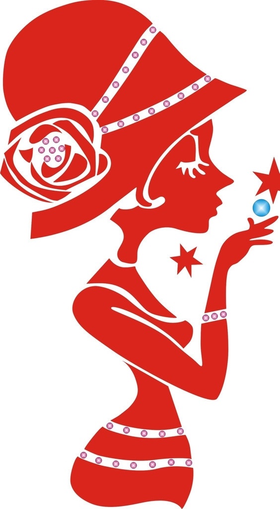 戴帽女孩 剪影女孩 卡通图案 时尚少女 时尚招贴 草帽 漂亮帽子 卡通设计 矢量