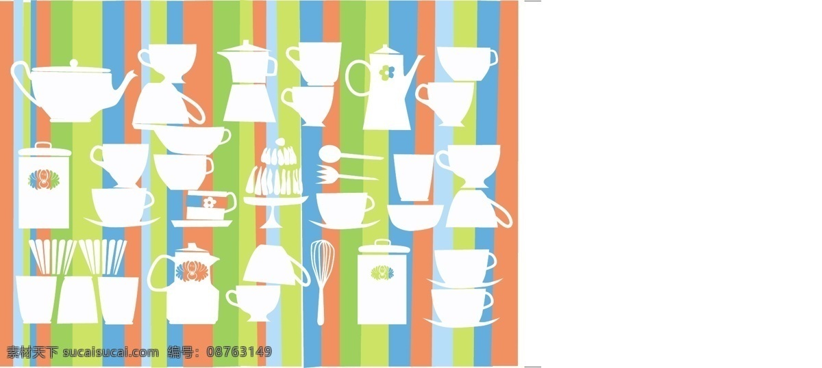 可爱 餐具 背景 矢量 茶杯 茶壶 矢量图 日常生活