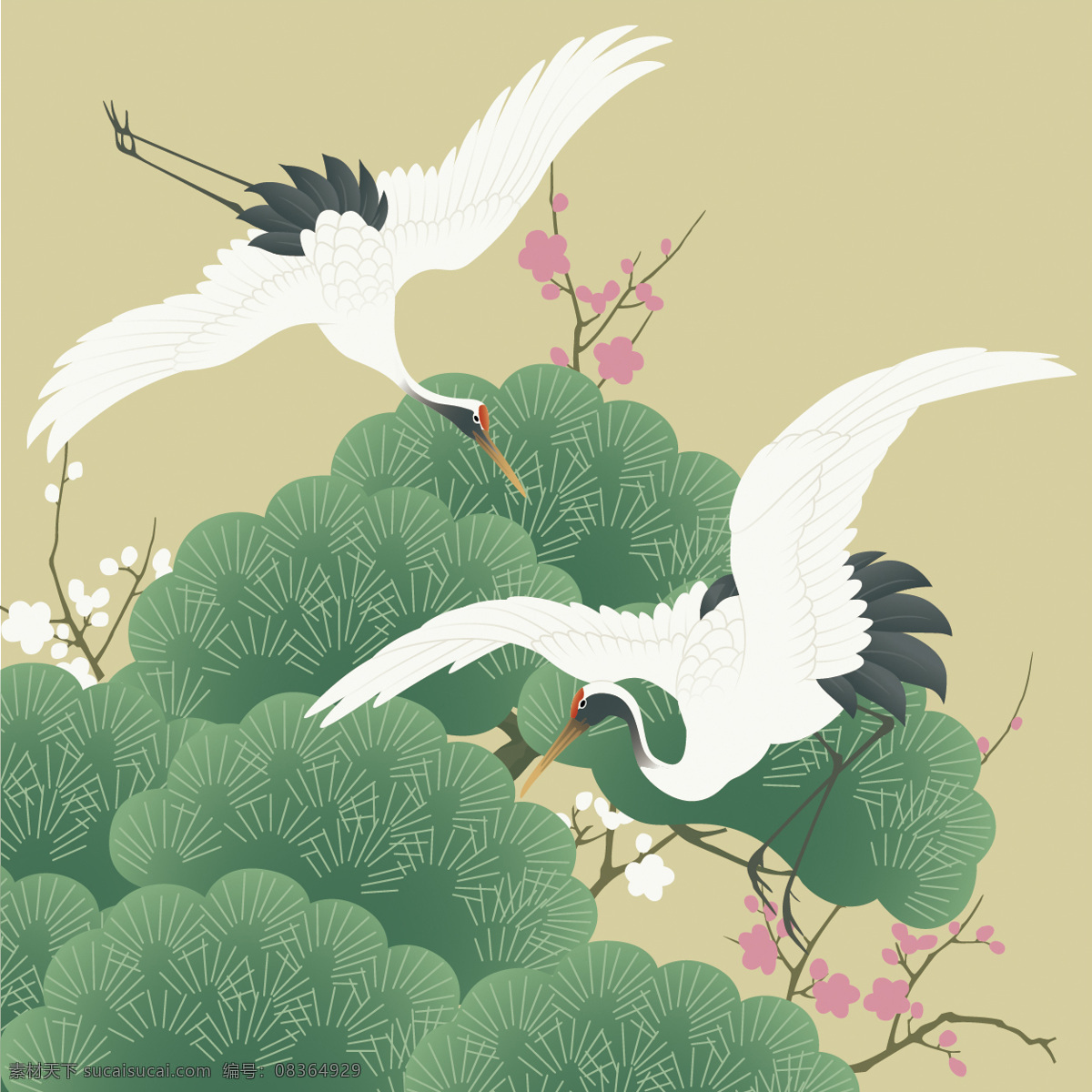 中国 风 仙鹤 树林 背景 大气 广告 海报 花枝 简约 树枝 水墨画