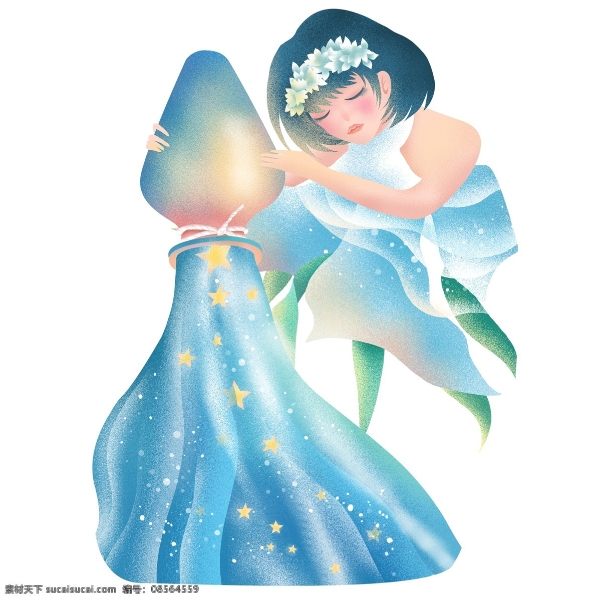 水瓶 女孩 卡通 装饰 元素 免抠元素 透明素材 装饰元素 简约 水瓶女孩