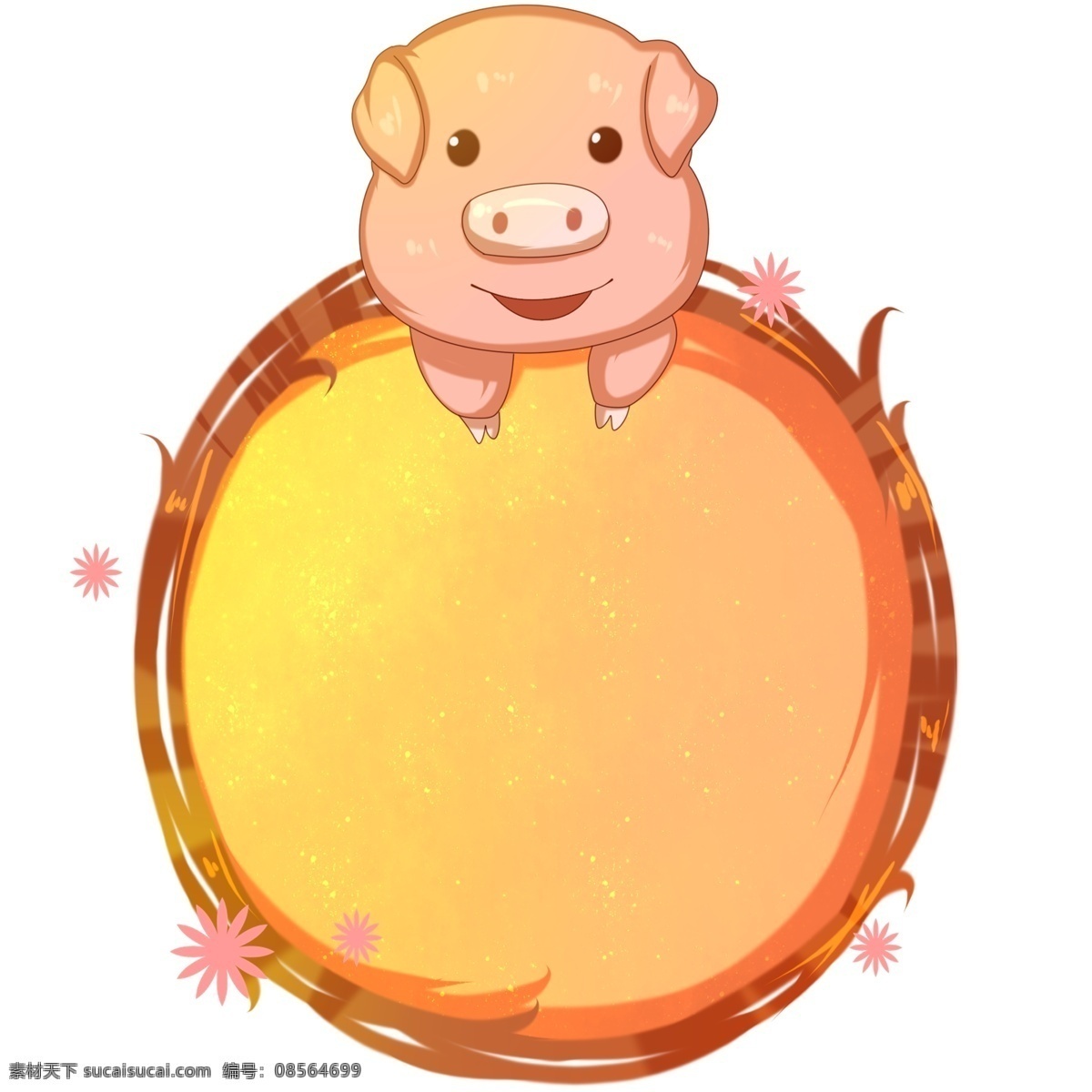 红色 小 猪 边框 插画 红色的边框 动物边框 圆形边框 小花边框 可爱的边框 边框装饰 边框插画
