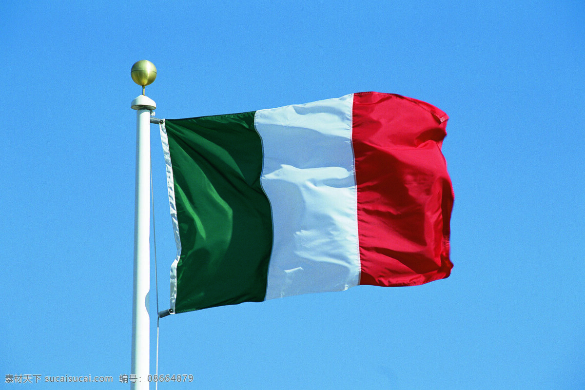 意大利国旗 意大利 国旗 旗帜 飘扬 旗杆 天空 文化艺术 摄影图库