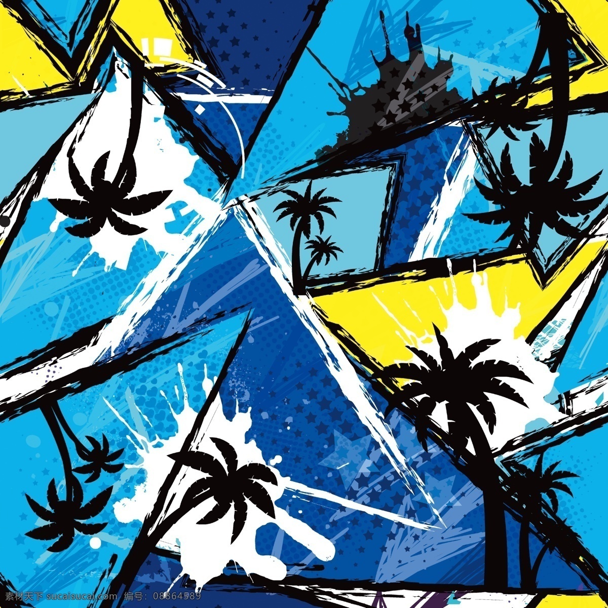 热带 涂鸦 风格 男装 几何 椰树 热带风格 手绘