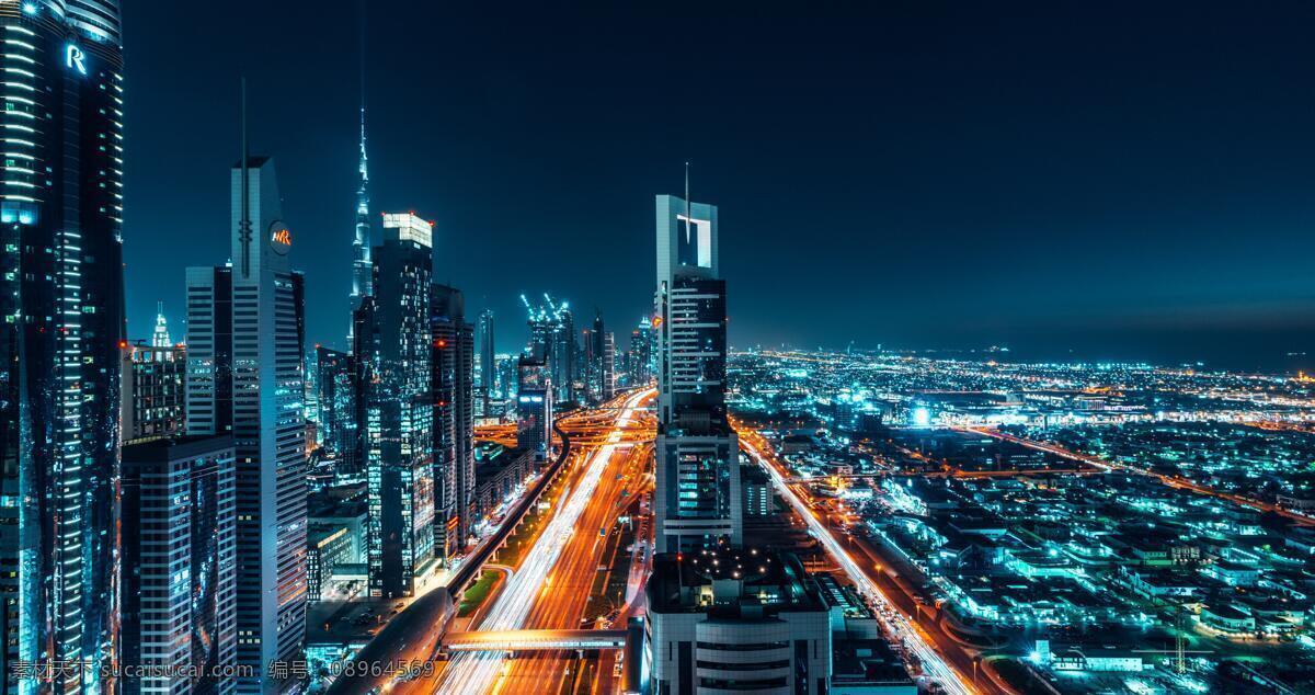 都市夜景 繁华 都市 城市 夜景 霓虹灯 车流 灯光 迪拜 建筑园林 建筑摄影