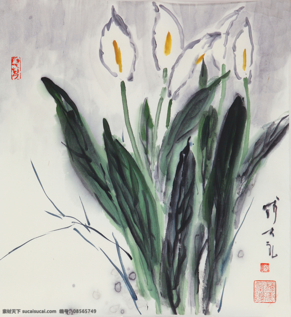 清如蕙兰 马蹄 莲花 刺绣 马蹄莲 室内装饰设计 中国画 写意花卉画 钱大礼作品 工艺美术 平面广告 装饰设计 文化艺术