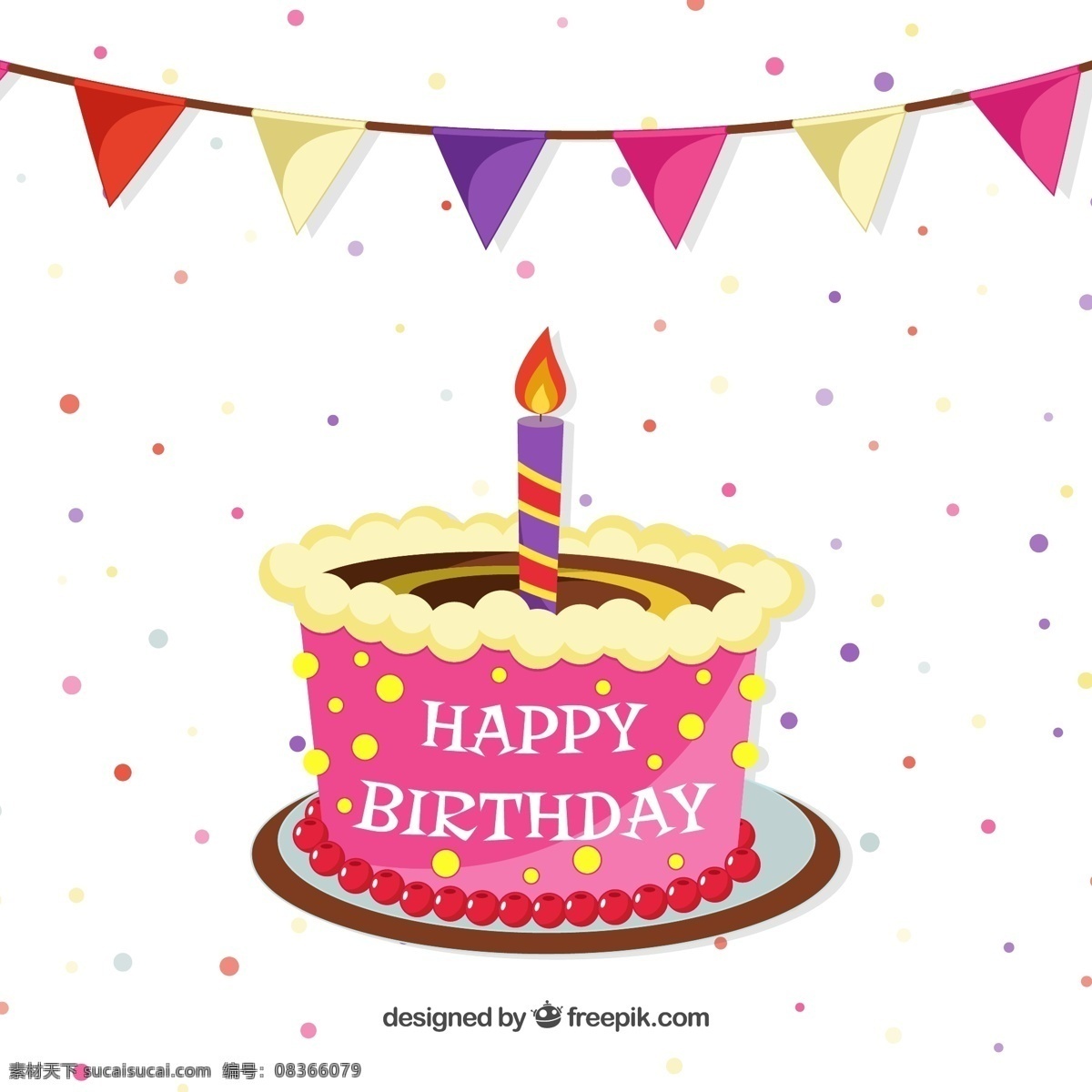 生日蛋糕 贺卡 贺卡矢量 三角拉旗 水玉点 蜡烛 生日快乐 happy birthday 矢量图 ai格式 名片 卡片 名片卡片 白色