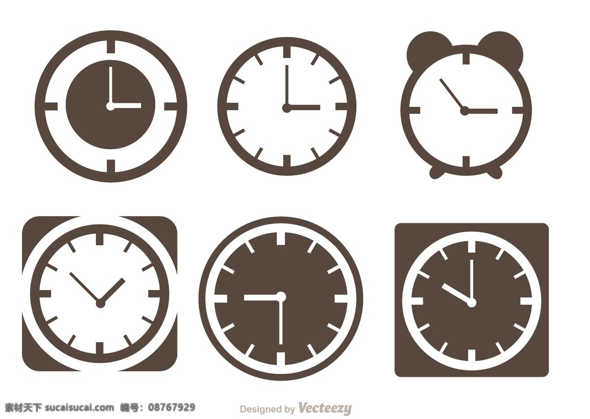 时钟设计图 矢量图 棕色 白色 时间