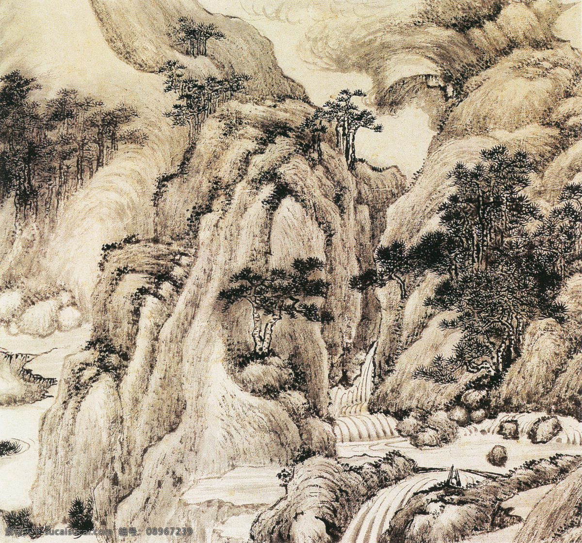 山水 国画 写意 国画风景写意 山水画 水墨风景画 水墨画 绘画艺术 名画 装饰画 中堂画 书画文字 文化艺术