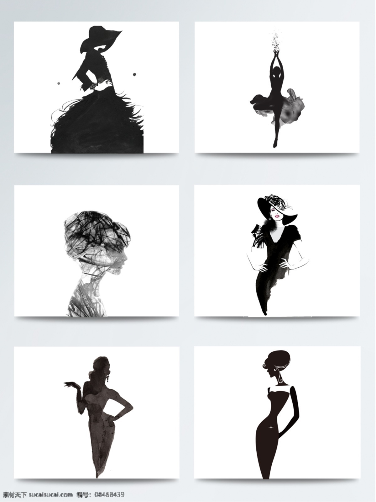 漂亮女人 剪影 创意设计 性感 女性 时尚 人物 黑色 漂亮 手绘 配图