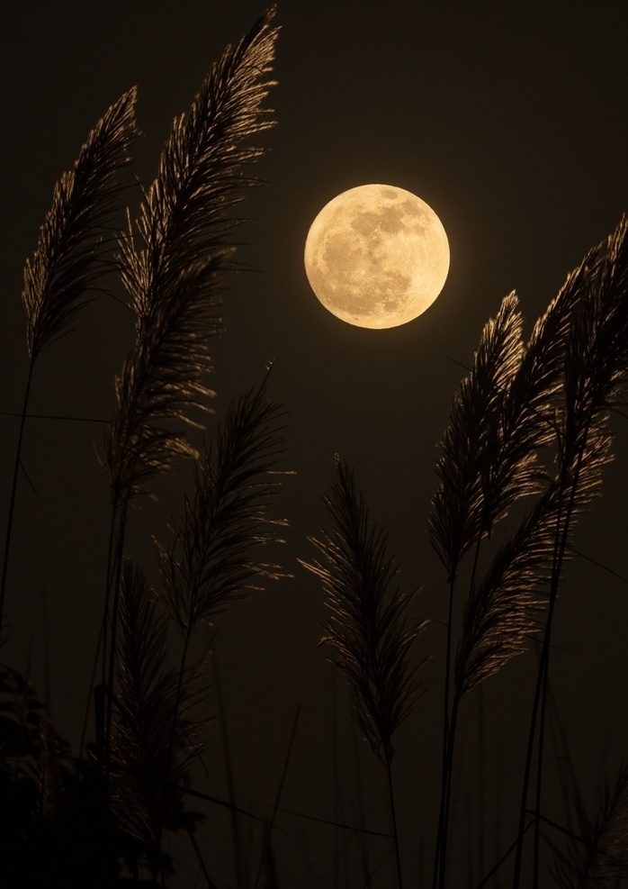 月亮芦苇 月亮 金黄月亮 黄色月亮 芦苇 月光芦苇 自然景观 自然风景