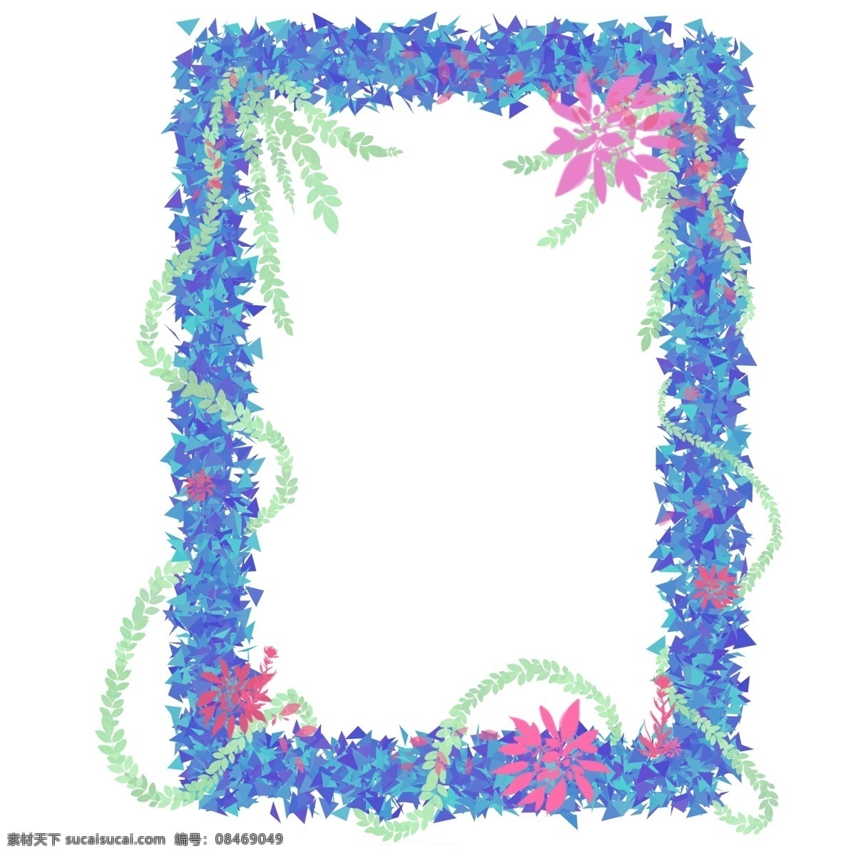 蓝色 纹理 创意 花朵 边框 元素 植物 叶子 装饰 开花 保护 环境 春季 季节