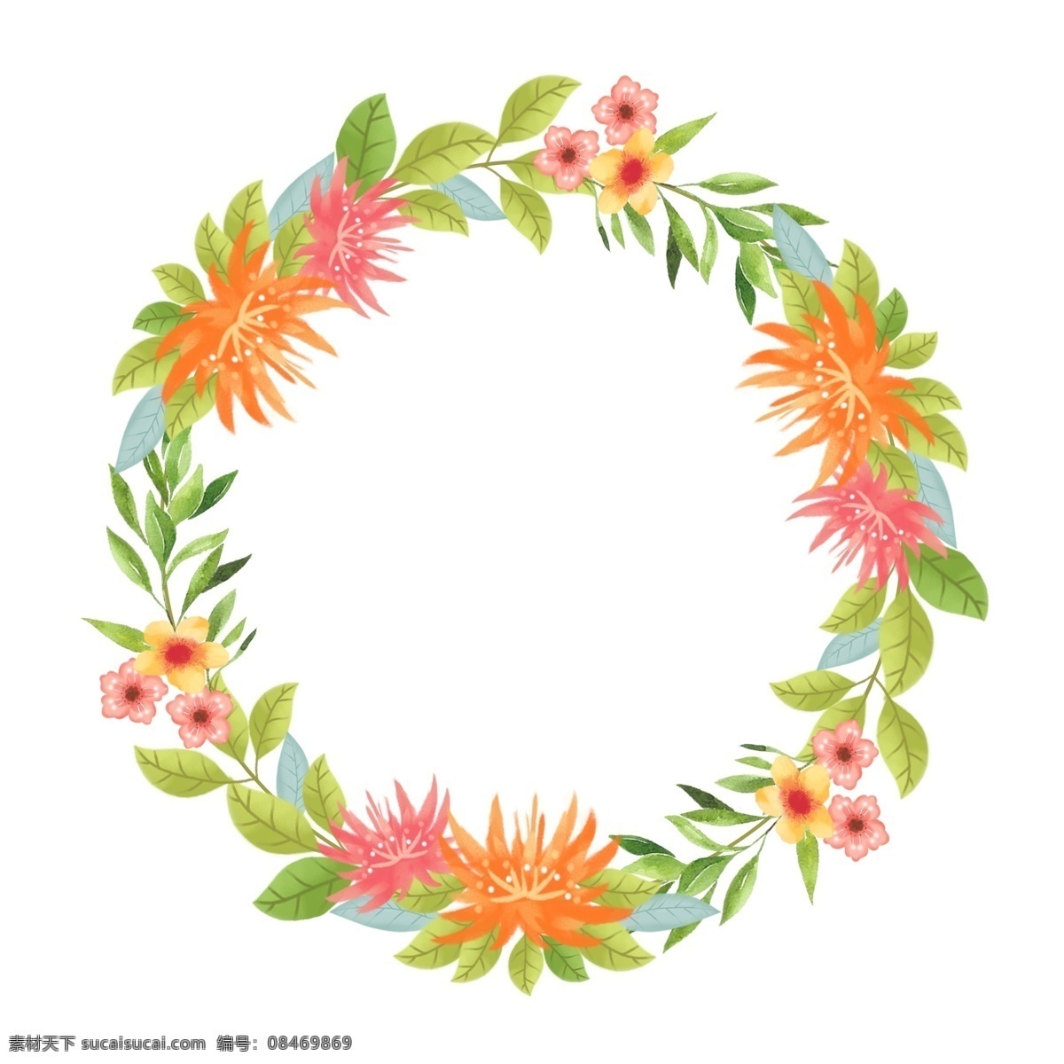 圆形 卡通 手绘 清新 花卉 植物 边框 对话框 唯美 花朵 叶子 插画 花 手绘花 框