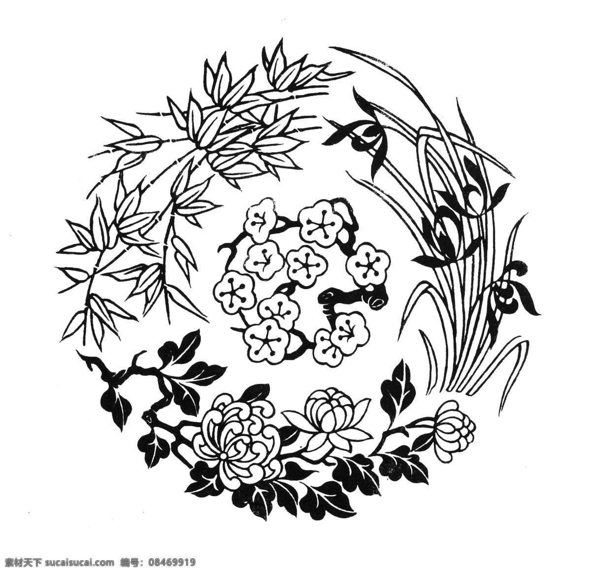 四君子 吉祥 图案 设计素材 吉祥图案 装饰图案 书画美术 白色