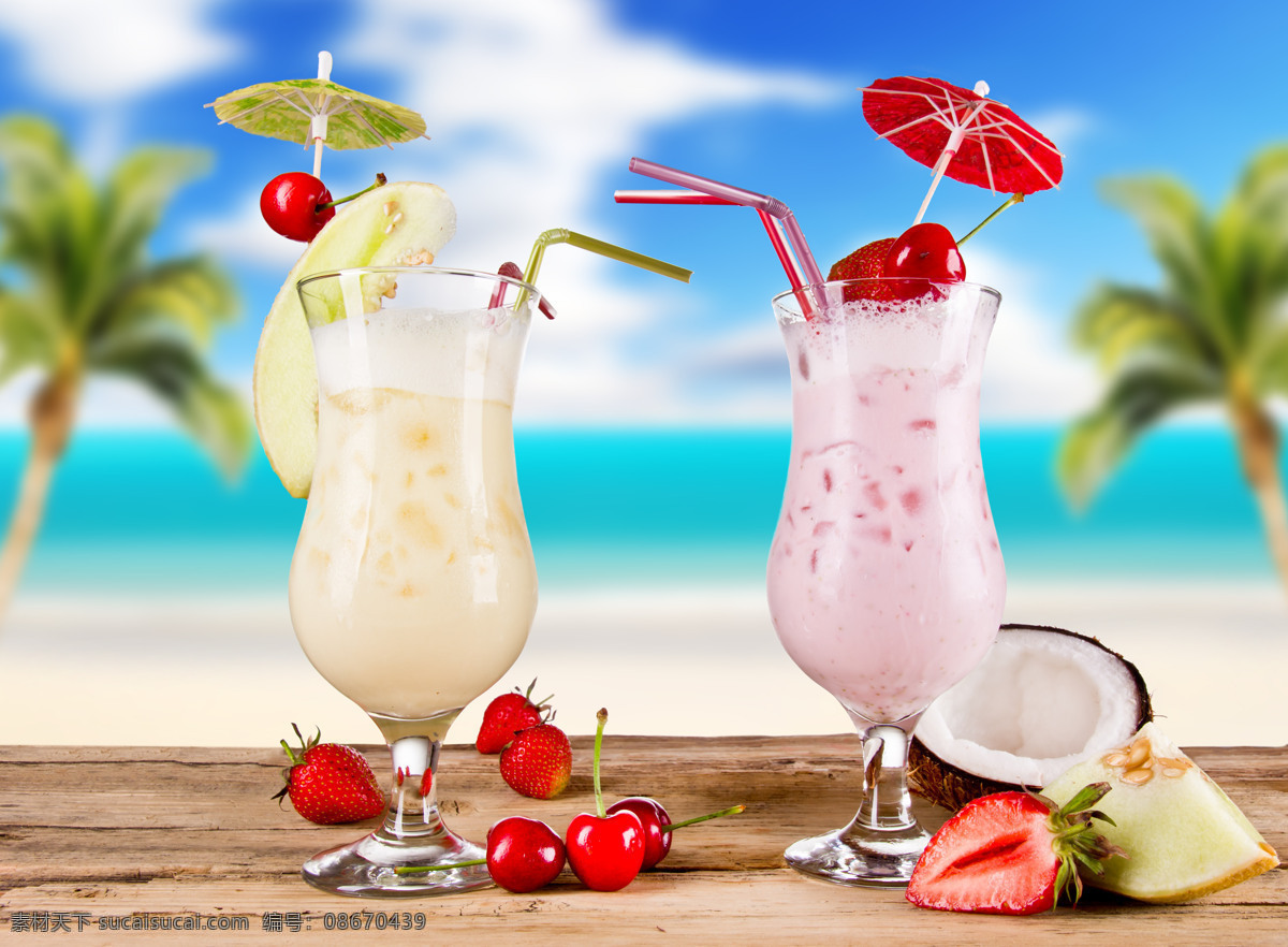 夏日 果汁 白云 餐饮美食 草莓 海滩 蓝天 沙滩 夏日果汁 椰子 饮料 水果 饮料果汁 生活百科 psd源文件